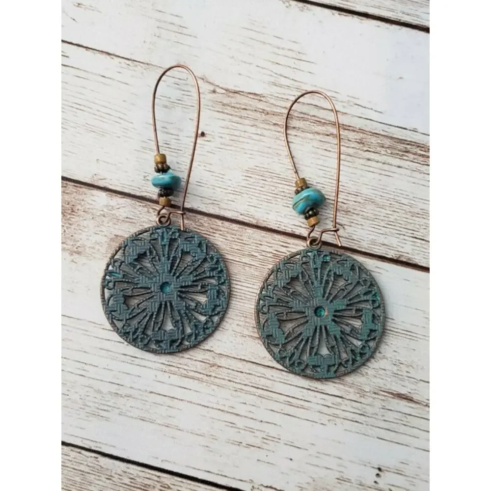 Turquoise and Bronze Tone Boho Style Dangle - New